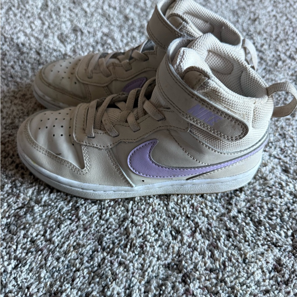 Nike Beige High-Tops with Lavender Swoosh